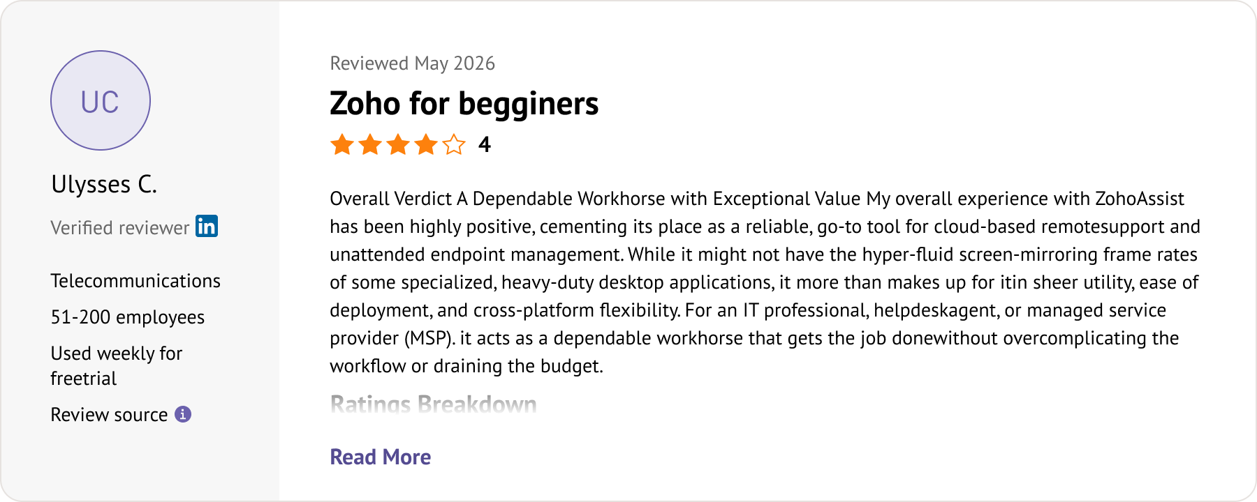 Zoho Assist customer review