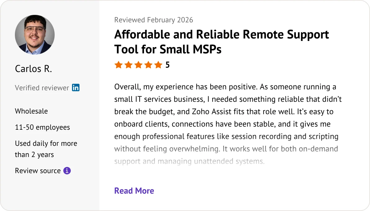Zoho Assist user review