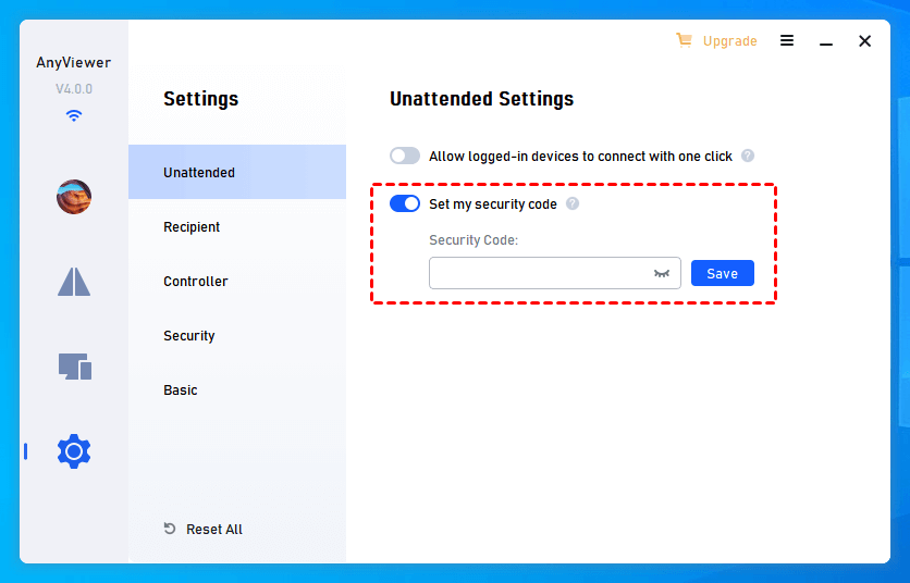 Remote Access Settings on Recipient