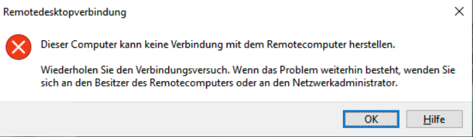 Für Den Computer Konnte Keine Verbindung Mit Einer Anderen Konsolensitzung Dieser Computer kann keine Verbindung mit dem Remotecomputer herstellen