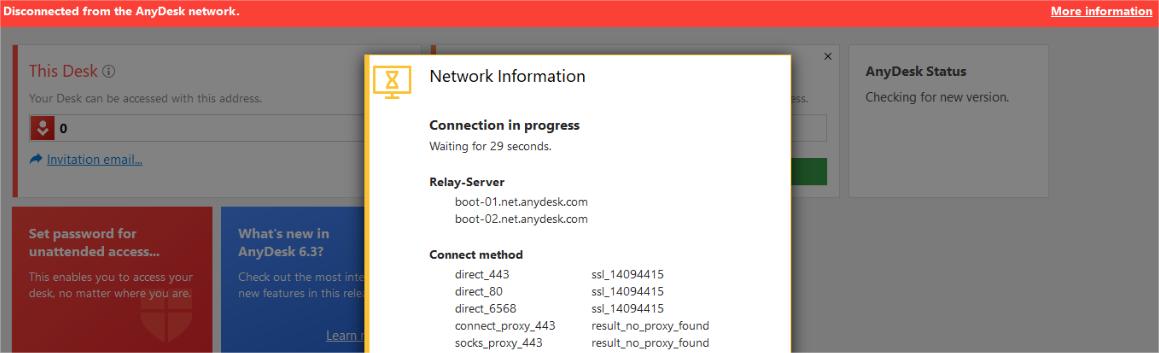 Disconnected from the Anydesk Network