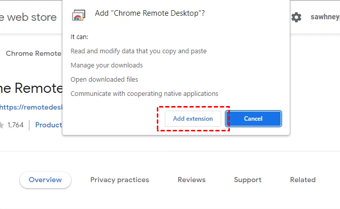 add chrome remote desktop extension