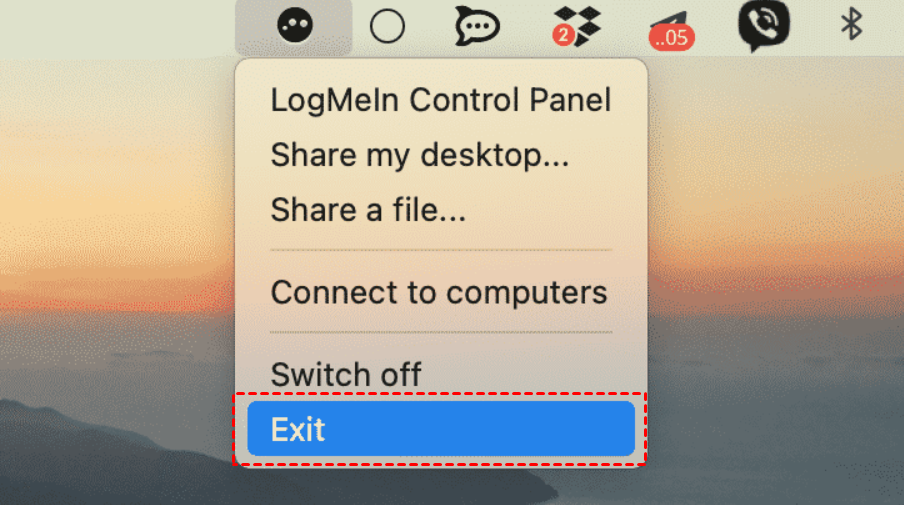 Exit Logmein Control Panel