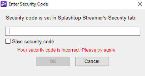 Incorrect Security Code