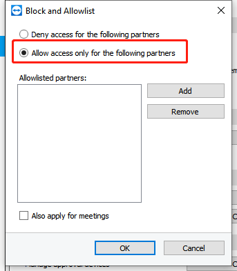 Allow Access Only for the Following Partner 
