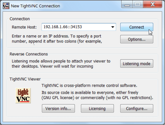 New TightVNC Connection 