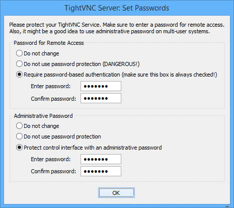 TightVNC Server Set Passwords 