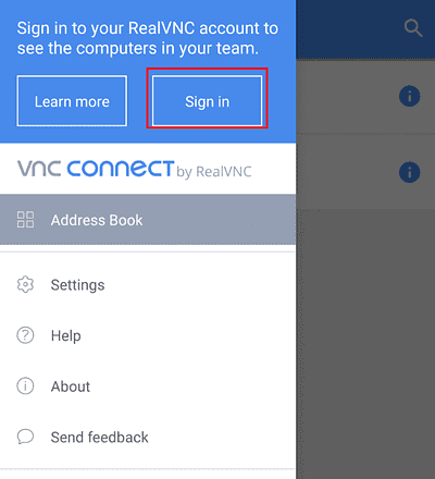 Sign In VNC Android 