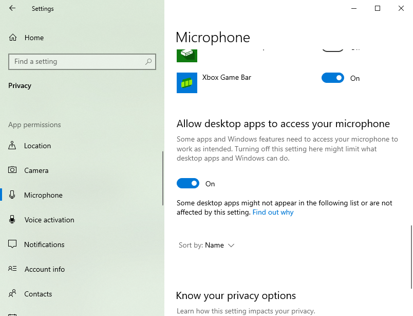 Allow Desktop Apps to Access Microphone