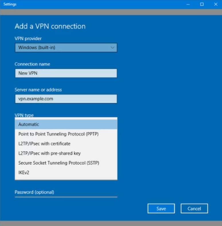 add a vpn connection information
