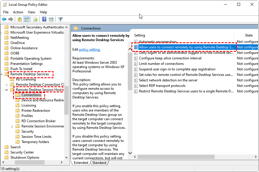 Allow Users to Connect Remotely by Using Remote Desktop Sevice