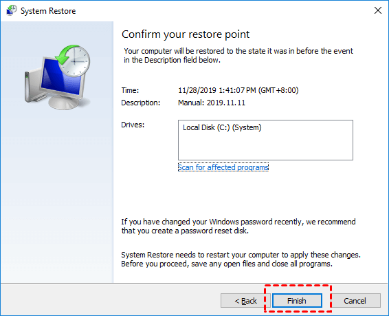Confirm Your Restore Point 