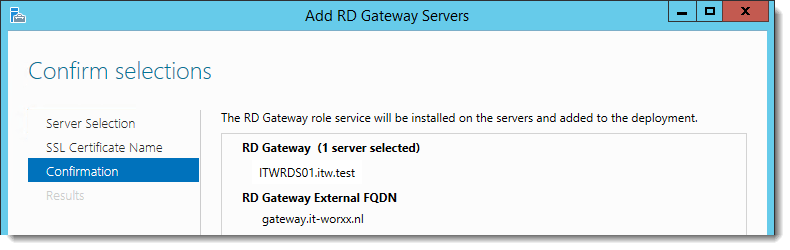 Confirmation Add RD Gateway