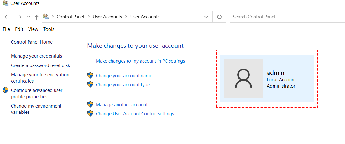 Control Panel User Account