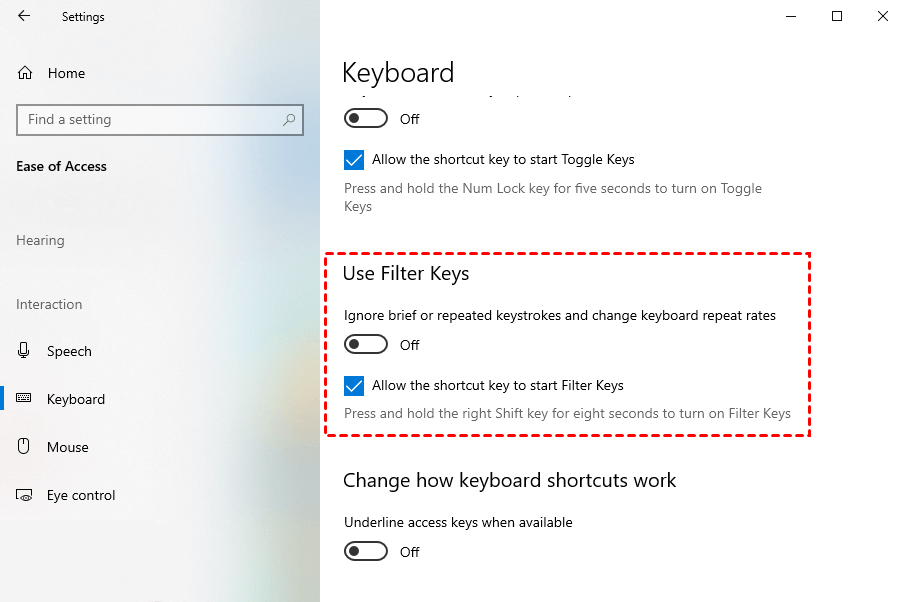 Disable Filter Key 