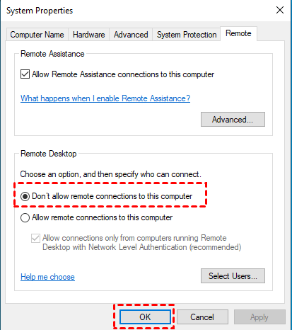 Dont Allow Connections to this Computer
