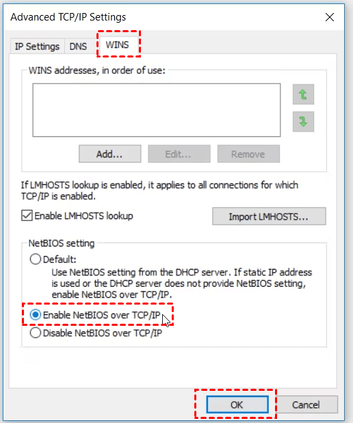 Enable NetBIOS Over TCP