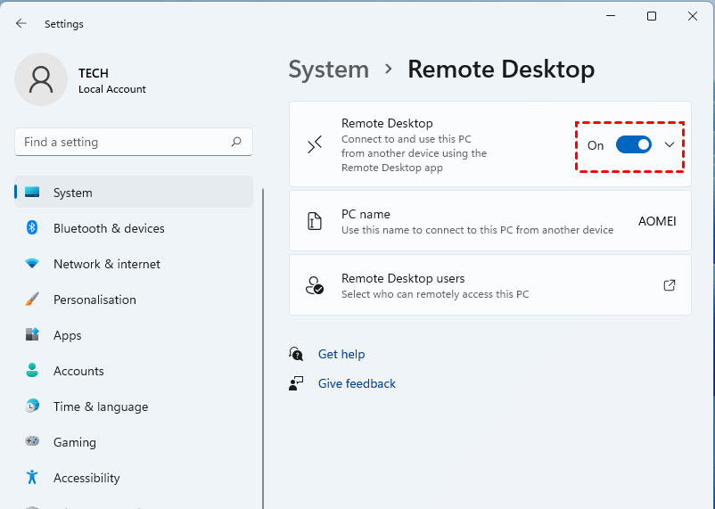 Enabel Remote Desktop Windows 11
