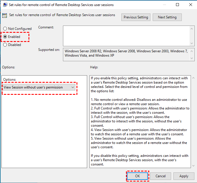 Enable Set Rules for Remote Control