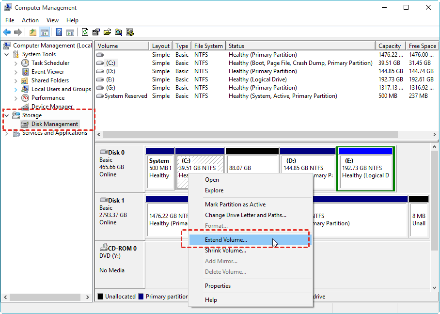 Extend with Volume with Disk Management