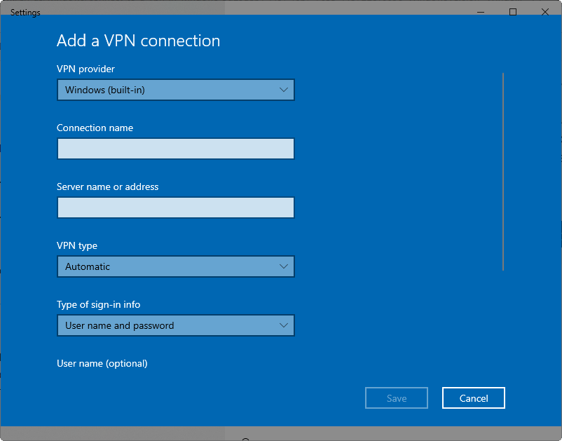 Fill in VPN Connection