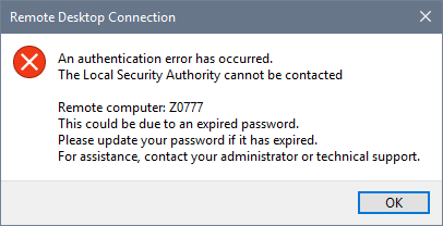 Local Security Authentication Error