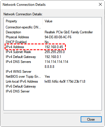 Network Connection Details 