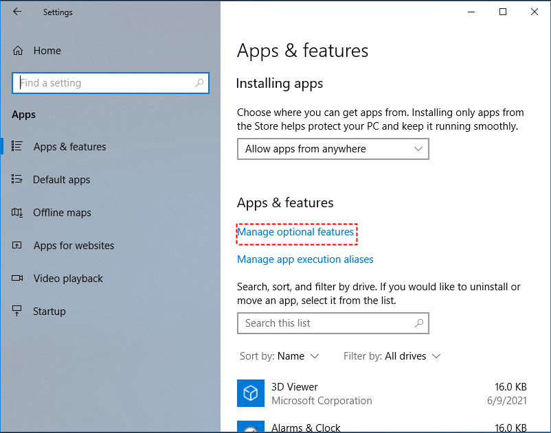 Manage optional features