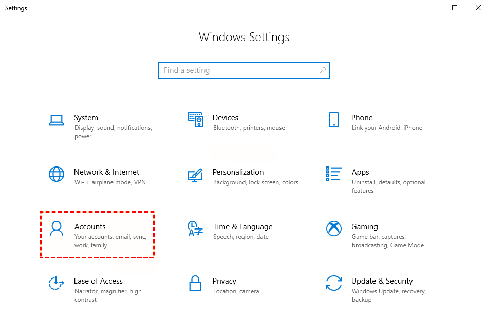 Windows Setting Accounts