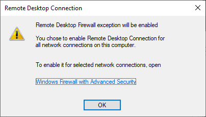 RDP Firewall Exception