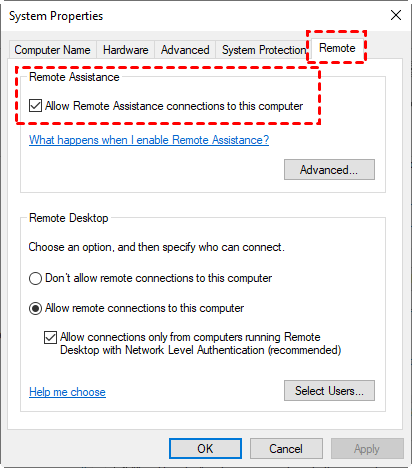 Allow Remote Assistance Connection 