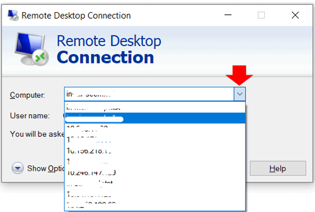 Remote Desktop Connection Computer List