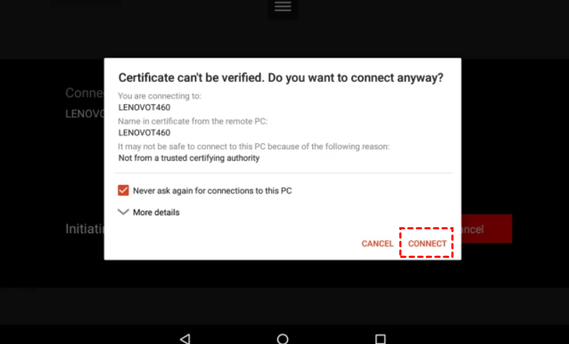 android tablet rd certificate error