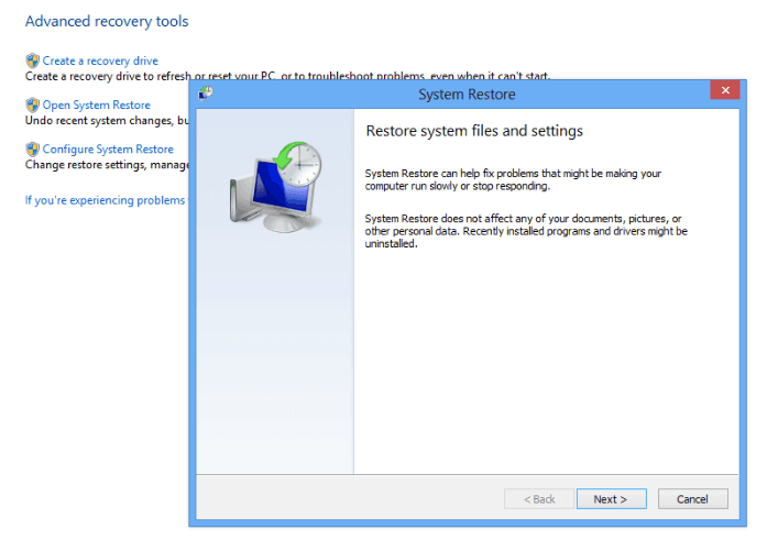 Restore System Files and Settings 