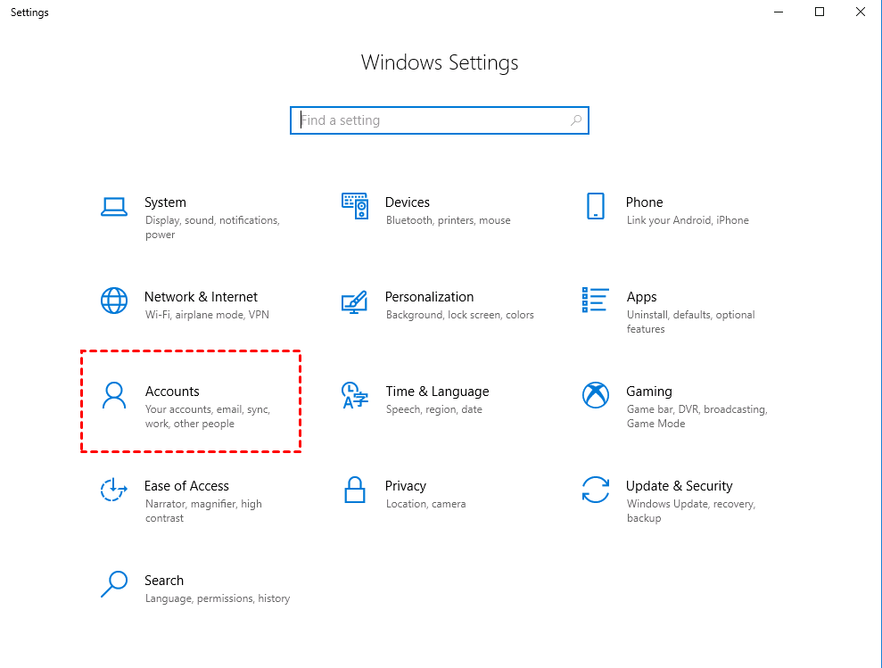 Windows Settings Accounts