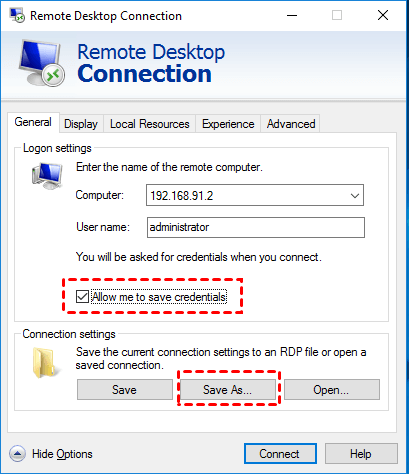 Allow Save my Credentials