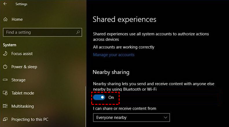 transfer files via nearby sharing windows 10