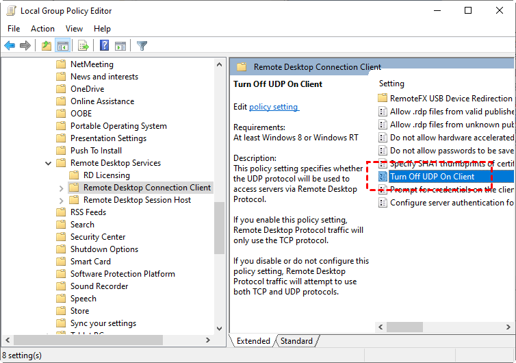 Turn off UDP on Client