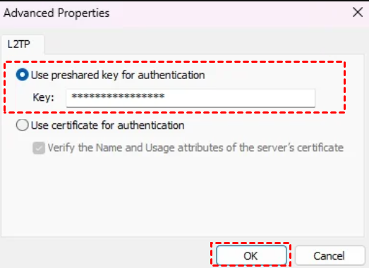 Use Preshared Key for Authentication