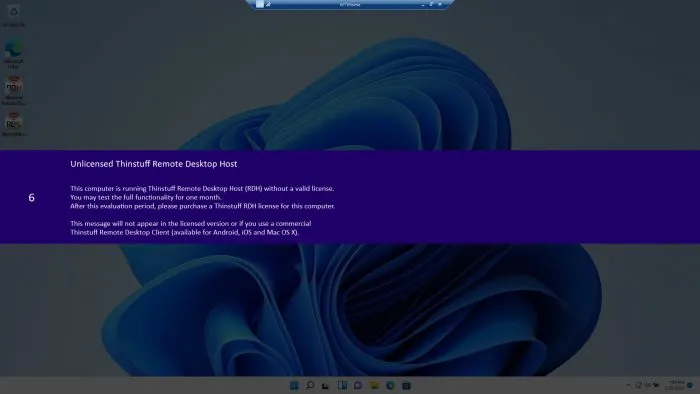 Host de desktop remoto não licenciado