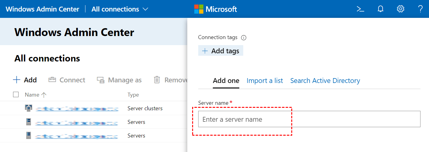 Enter a Server Name 