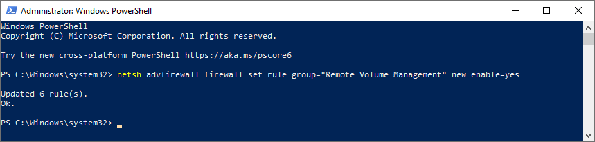 Windows PowerShell Enable Remote Volume Management 