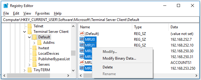 RDP Connection History Default 