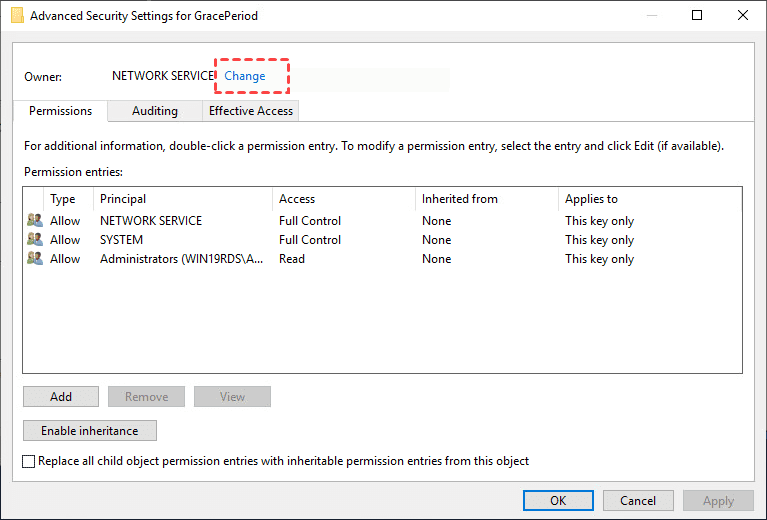 Change the Ownership of the Registry Key