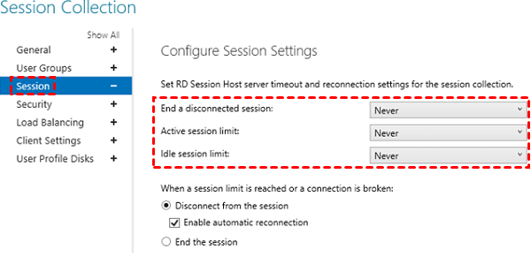 RDS Server Timeouts in Session Collection